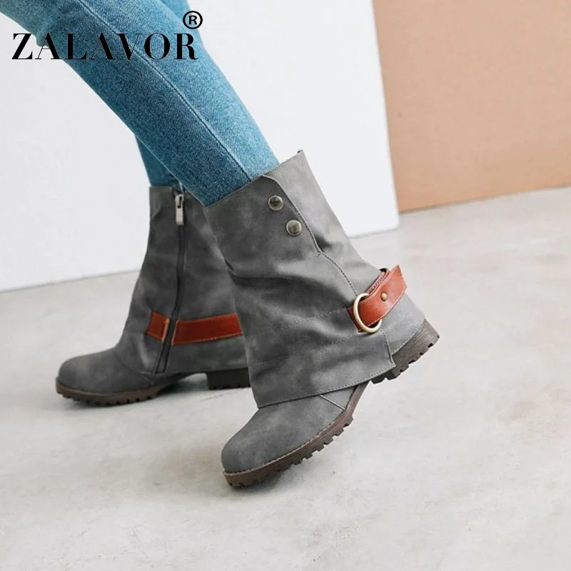 ZALAVOR/Размеры 33-43 Женские сапоги до середины икры Сапоги на плоской подошве Зимняя