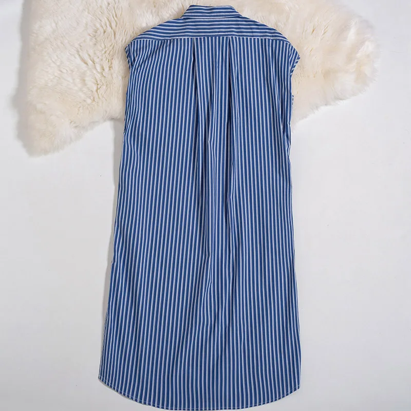 

Summer Solid Single Breasted Blue And White Striped Dresses For 2021 New Sale Office Lady Korean Straight Vestidos Good Dresses