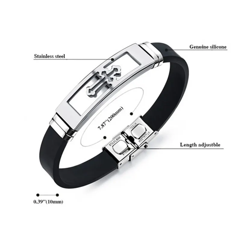 Золотой тон манжета крест браслет мужские черные резиновые браслеты ювелирные