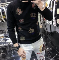 european style hot diamond crown sweater mens fashion brand personality autumn winter mens long sleeve bottoming sweater
