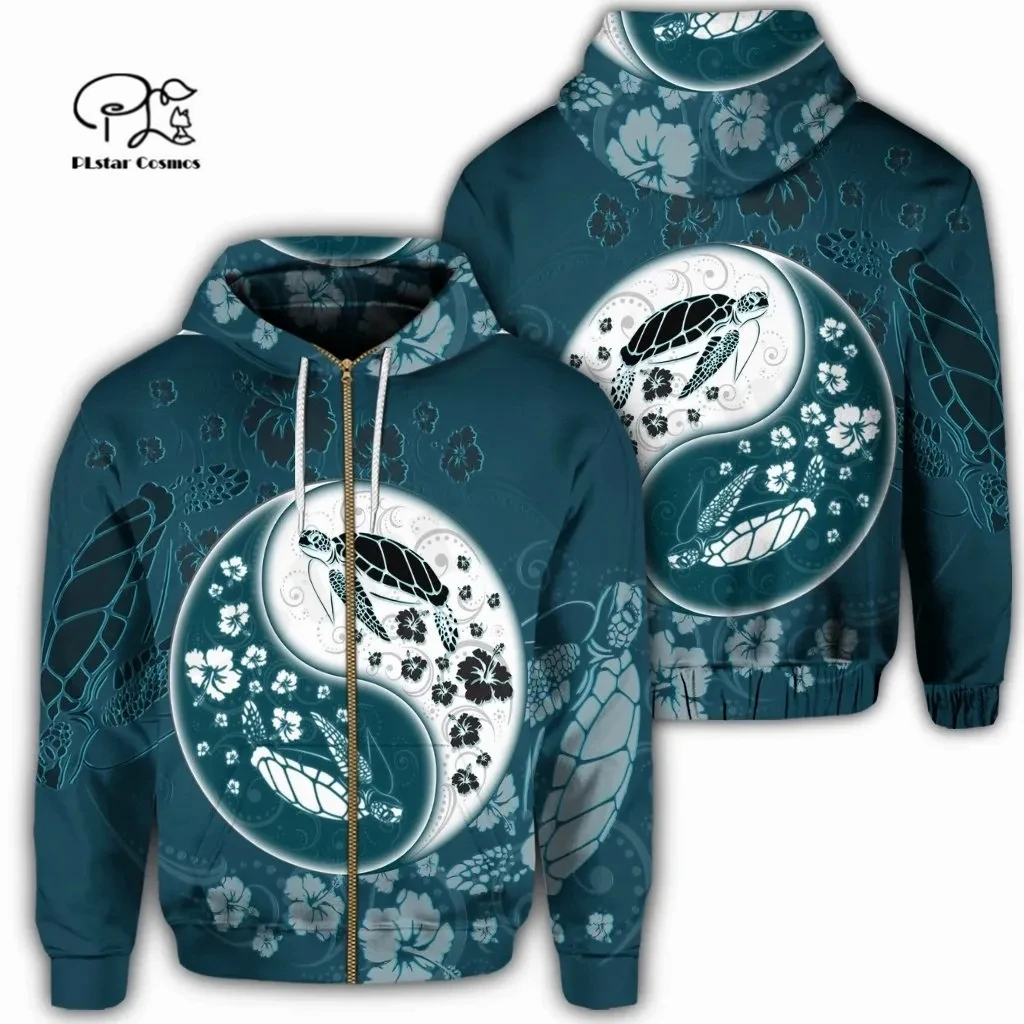 

PLstar Cosmos 3DPrint Newest Turtle Polynesian Yinyang Hibiscus Tribe Funny Harajuku Streetwear Unisex Hoodie/SweatshirtZip A-7
