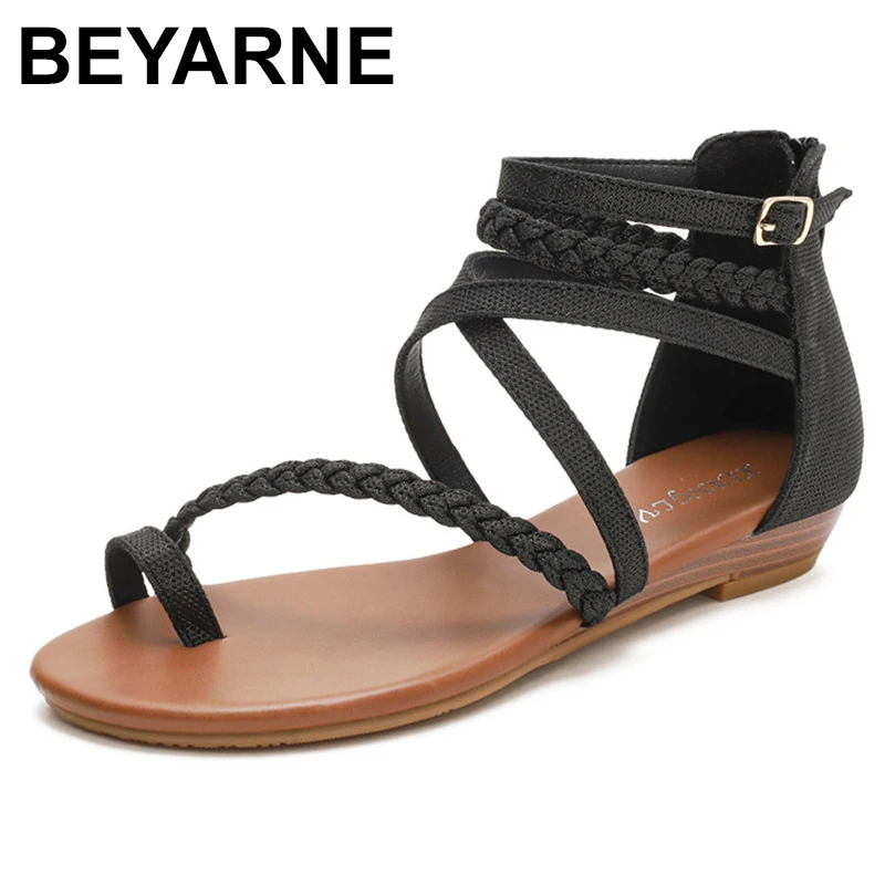 

BEYARNE Beach gladiator rome sandals women shoes woman summer Bohemia Fashion casual Flat ladies sandles sandalias Back zipper