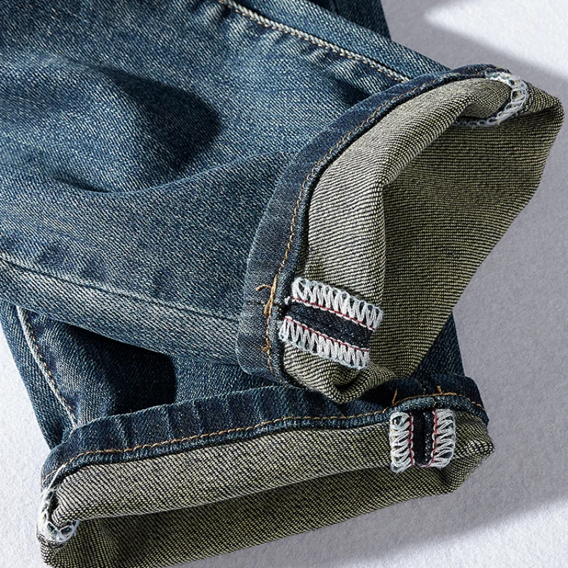 2021 New Slim Fit Skinny Stretch Men 's Jeans Cloth Stone Washed Brushed White Cat Beard Distressed Casual Trousers