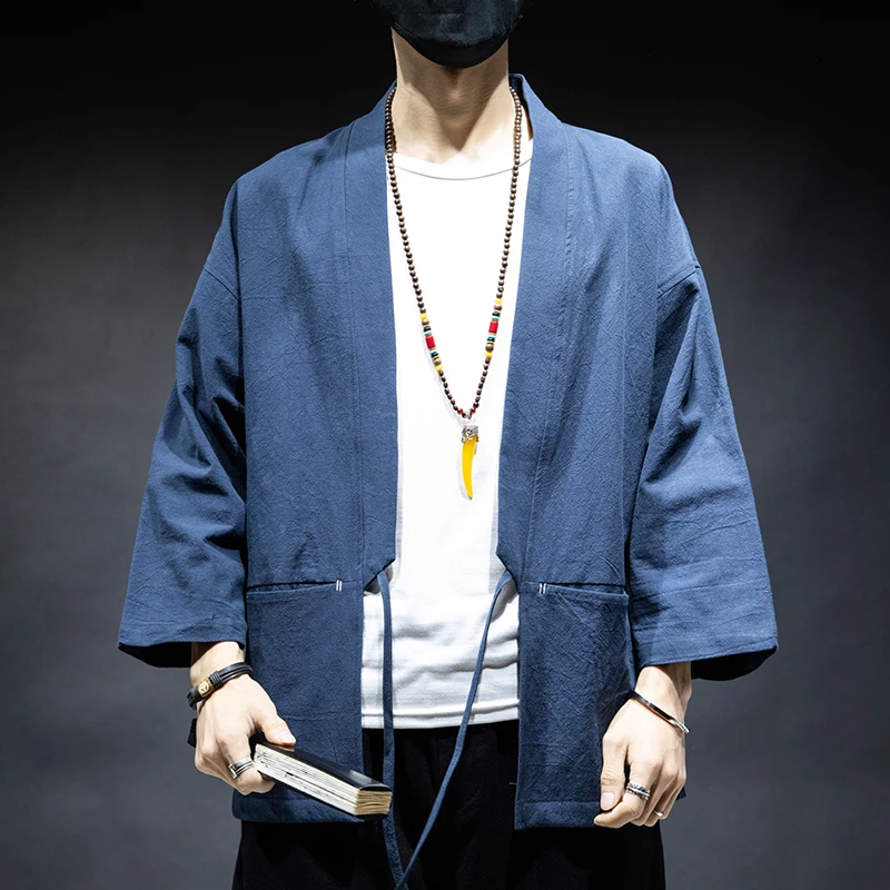 MRDONOO Men's Spring Summer Cardigan Jacket Loose Casual Cotton Linen Coat Solid Color Japanese Kimono Plus Size | Мужская одежда