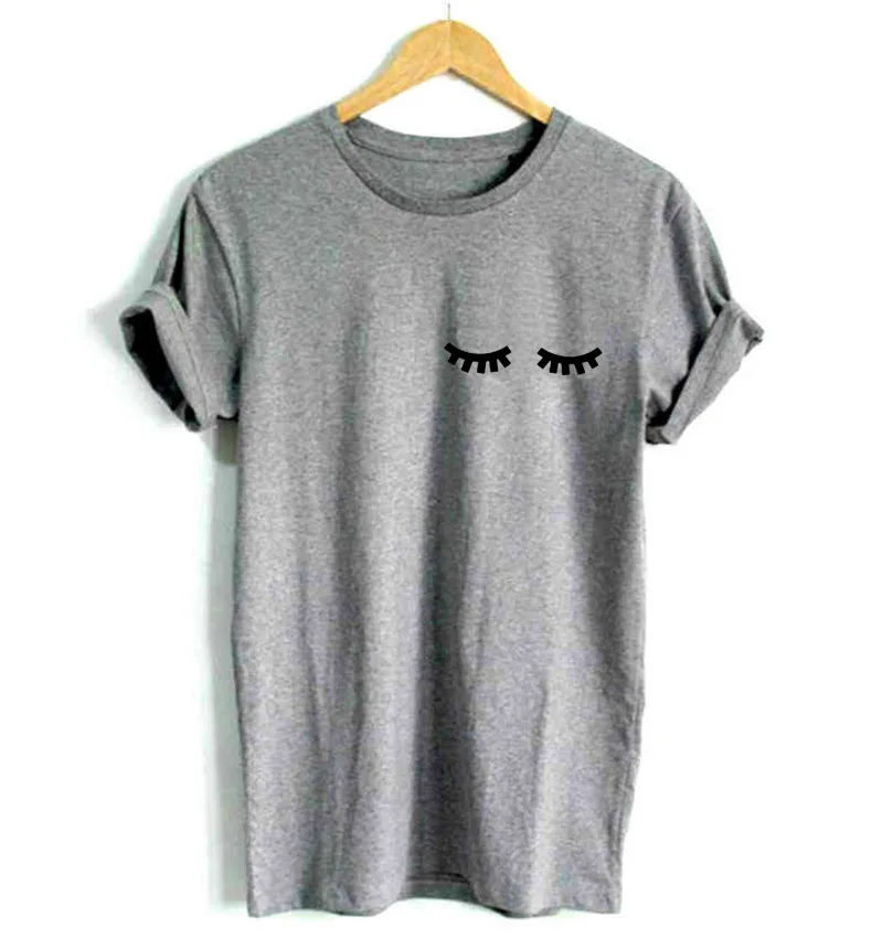 

eyelash pocket print Women tshirts Cotton Casual Funny T Shirt For Lady Top Tee Hipster black white gray Drop Ship F508