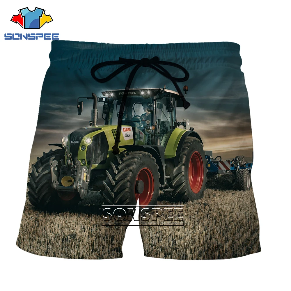 

SONSPEE Tractor 3D Print New Fashion Harajuku Summer Hiphop Cool Fit Soft Quick Drying Hawaii Casual Beach Shorts Men Short