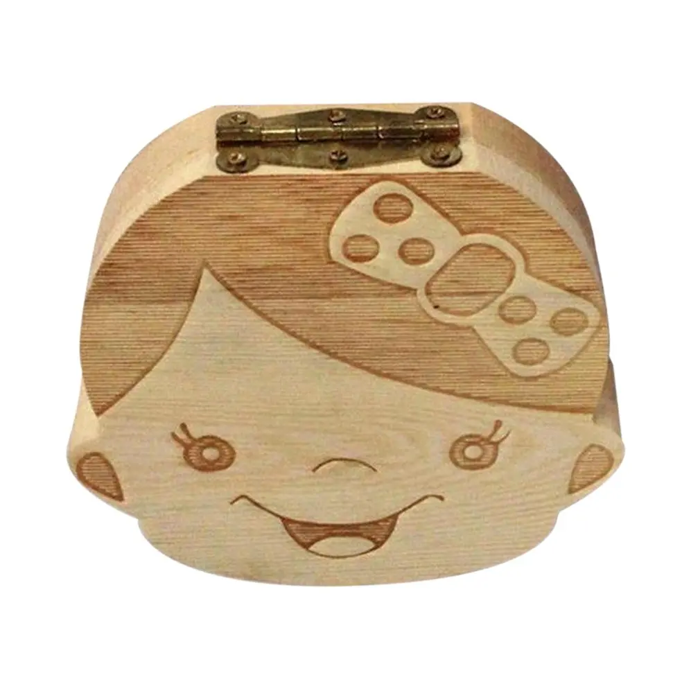 Caja de madera con texto en ingl&eacute;s para dientes ca&iacute;dos de beb&eacute;, caja de madera con texto franc&eacute;s, organizador de colecci&oacute;n para guardar dientes de leche, nueva oferta-0