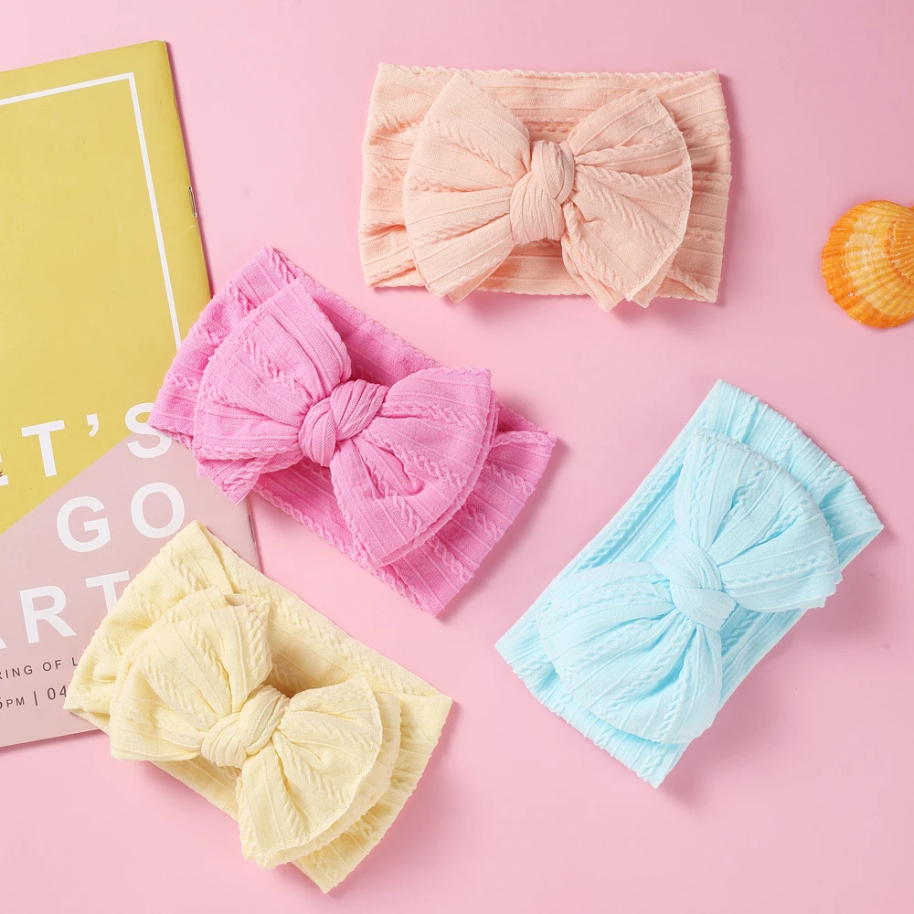 Милый розовый вязаный широкие нейлоновые повязки для детей девочек мягкие