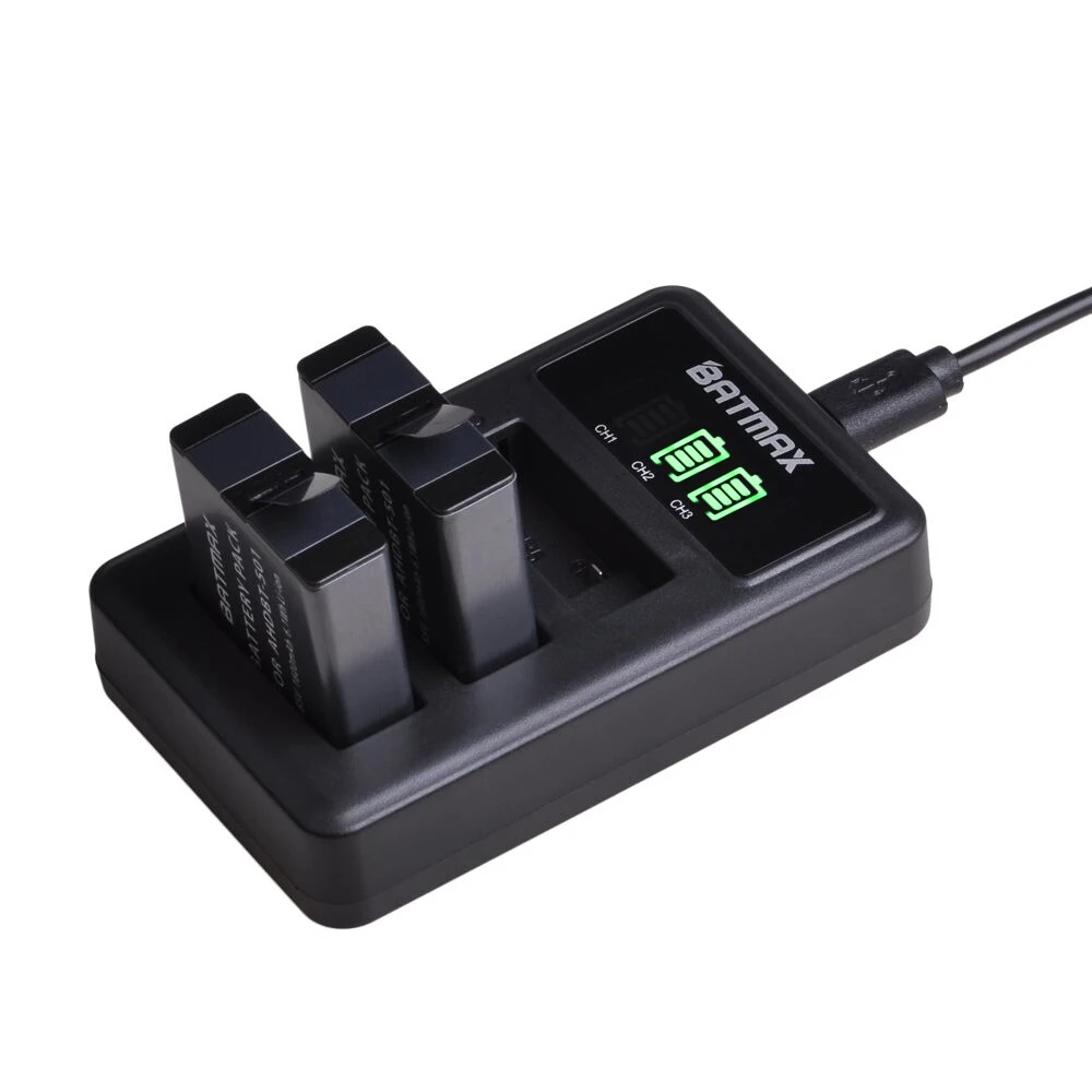 Battery for GoPro Hero 7 6 5 Black Cameras (1600mAh) + LED 3Slots USB Charger with Type C Port | Электроника