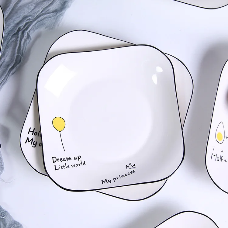 Простая керамическая тарелка ручная роспись черная боковая Квадратная посуда