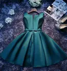 Модные темно-зеленыесиние короткие вечерние платья Lanxirui, недорогое атласное платье с фестонами, со шнуровкой, со встроенным бюстгальтером, Сексуальные вечерние платья