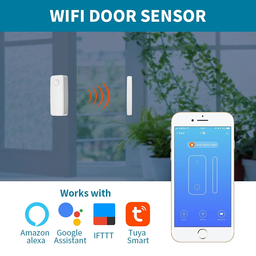Tuya APP умный WIFI датчик двери окна Сигнализация Alexa Google домашний помощник Android ISO