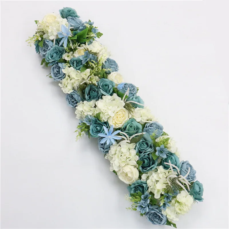 D Blue custom made Artificial rose flower row Wedding background wall arch Welcome desk decorative fake flower Home holiday decoration - Цвет: D Blue