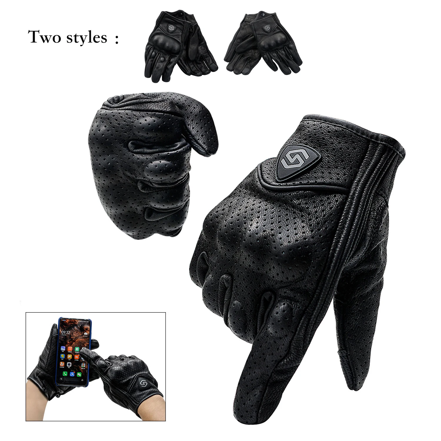 

Motorcycle Leather Touch Screen Full Finger Gloves Sheepskin Breathable Unisex Four Seasons Bicycle Motorbike Cycling Riding