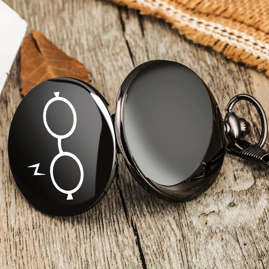 Черные часы в стиле Харадзюку кварцевые карманные с принтом молнии ожерелье очки