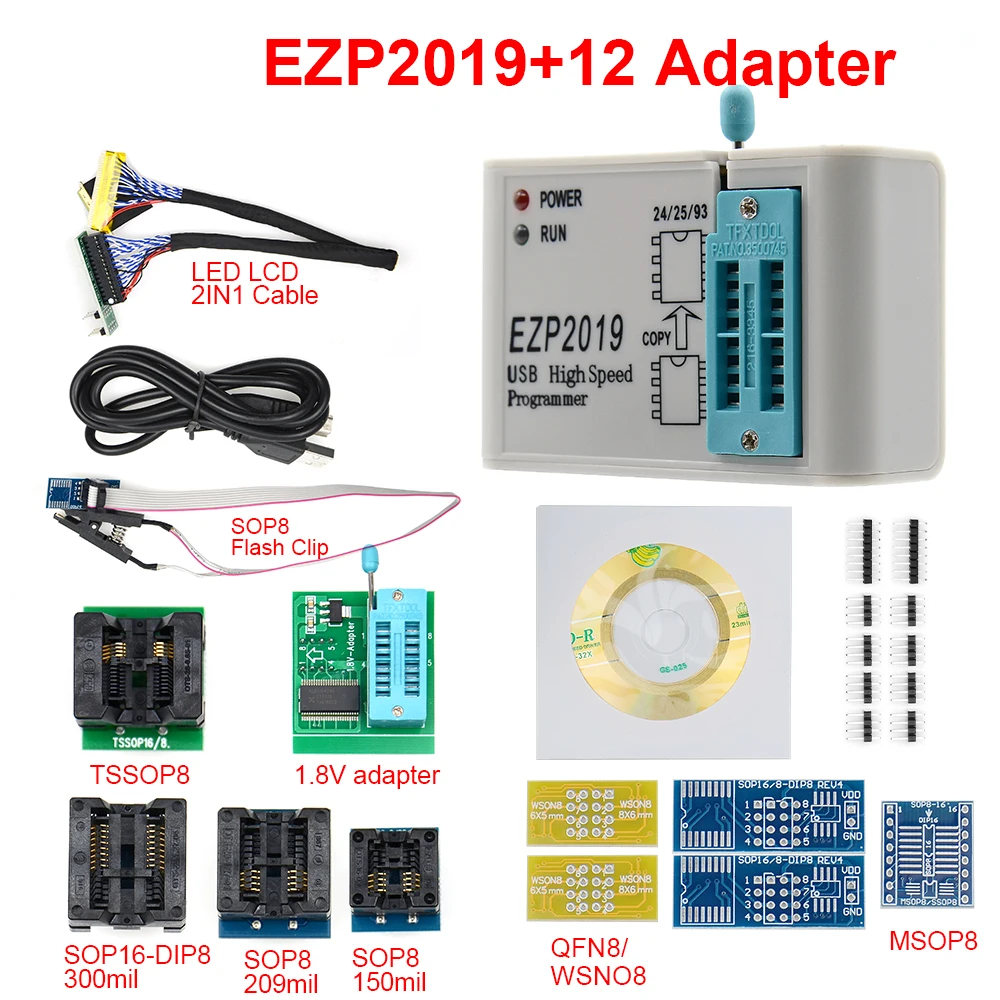 EZP высокоскоростной USB программатор EZP2019 с 12 разъемами Поддержка 24 25 26 93 EEPROM 25 флэш-чип биос поддержка WIN7 и WIN8