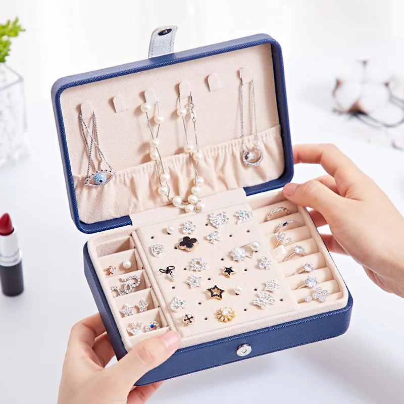 

Women Jewelry Box Travel Comestic Jewelry Necklace Earrings Rings Organizer Mirror Makeup Lipstick Storage Box Container Gift