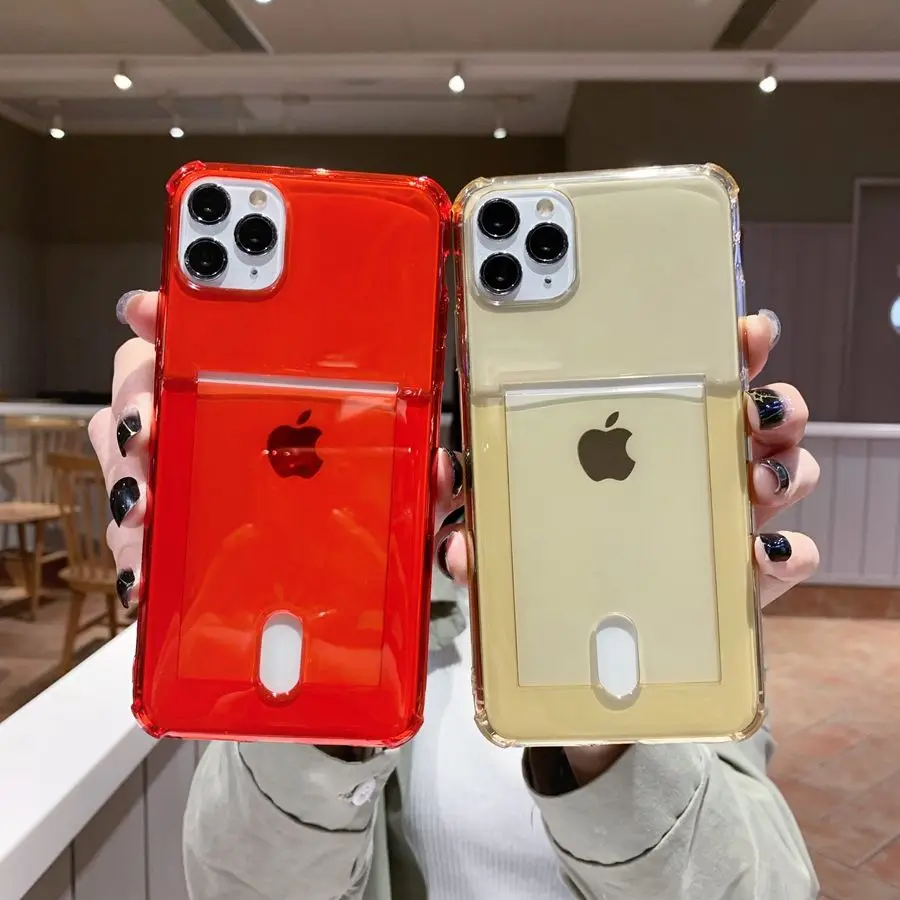 

Transparent Card Slot Phone Case For iPhone 11 12 Pro Max Mini XS X XR 6 8 7 Plus SE Anti-Fall Silicone All Inclusive Soft Cover