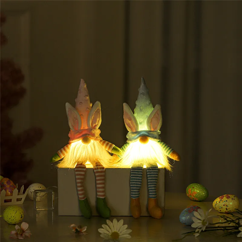 

Easter Standing Bunny Gnome with LED Light Easter Faceless Doll Easter Plush Dwarf Home Party Decorations Kids Toys