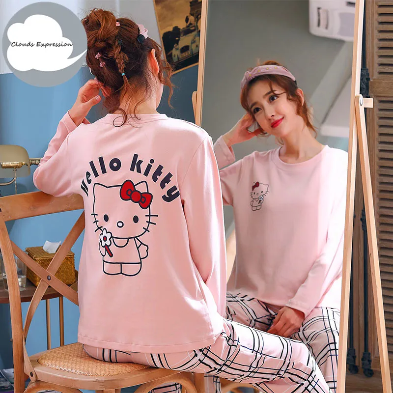 women pajama set Зимняя Пижама для отдыха и сна, топ с длинными рукавами+ длинные штаны, Женский пижамный комплект, мультяшная Пижама, Хлопковая пижама для женщин, Размеры M, L, XL, XXL, XXXL - Цвет: women pajama set