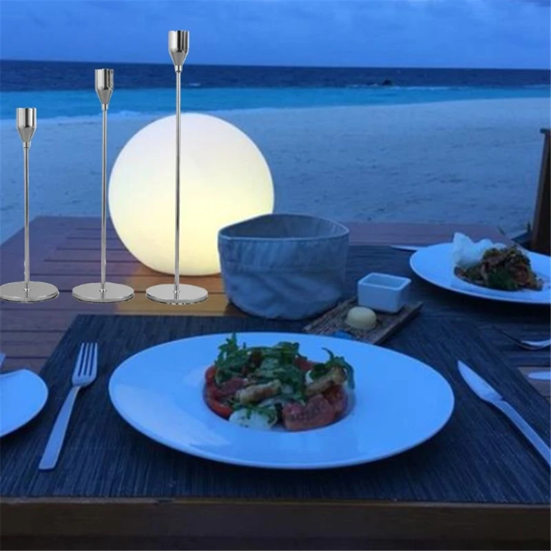 

Silver Taper Candle Holders Set of 3,Wedding & Dinning Table Decorative Candlest 87HA