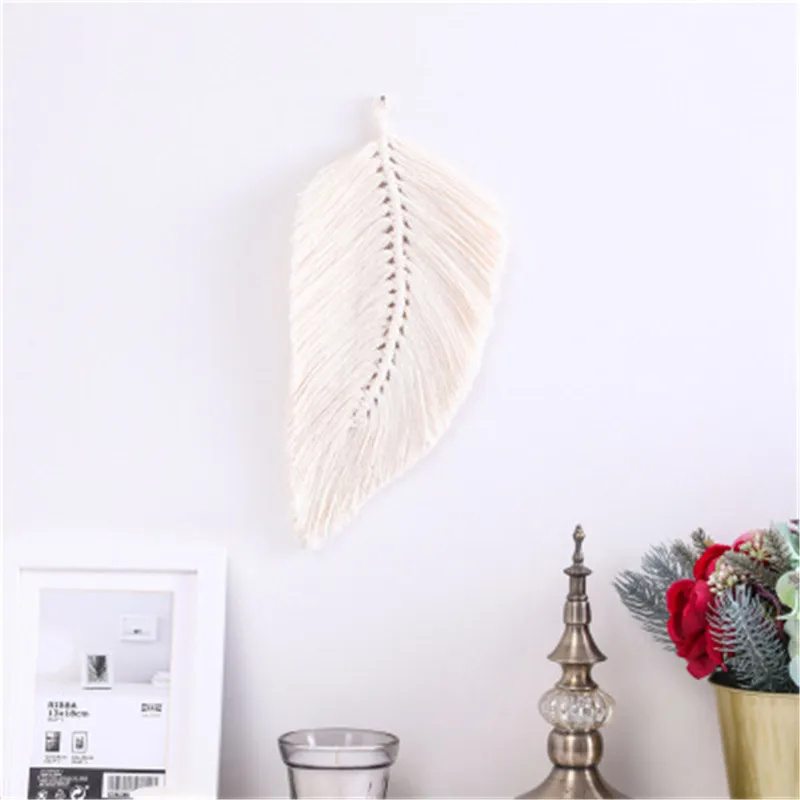 Accesorios de fotograf&iacute;a de dormitorio n&oacute;rdico, hojas tejidas a mano, tapices de algod&oacute;n-3