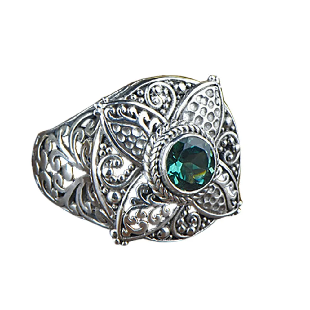 

BOCAI New product original individuality Bianhua Women ring real s925 pure silver baroque green crystal ring for Woman