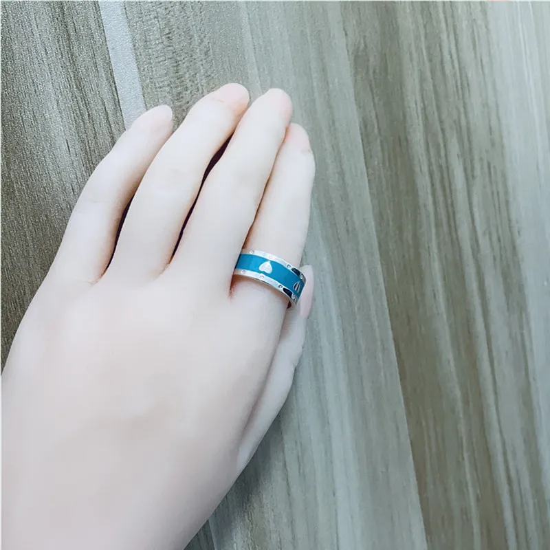 

1: 1 Original Classic Fashion Blue Lady's Exquisite Enamel Heart Ring Jewelry