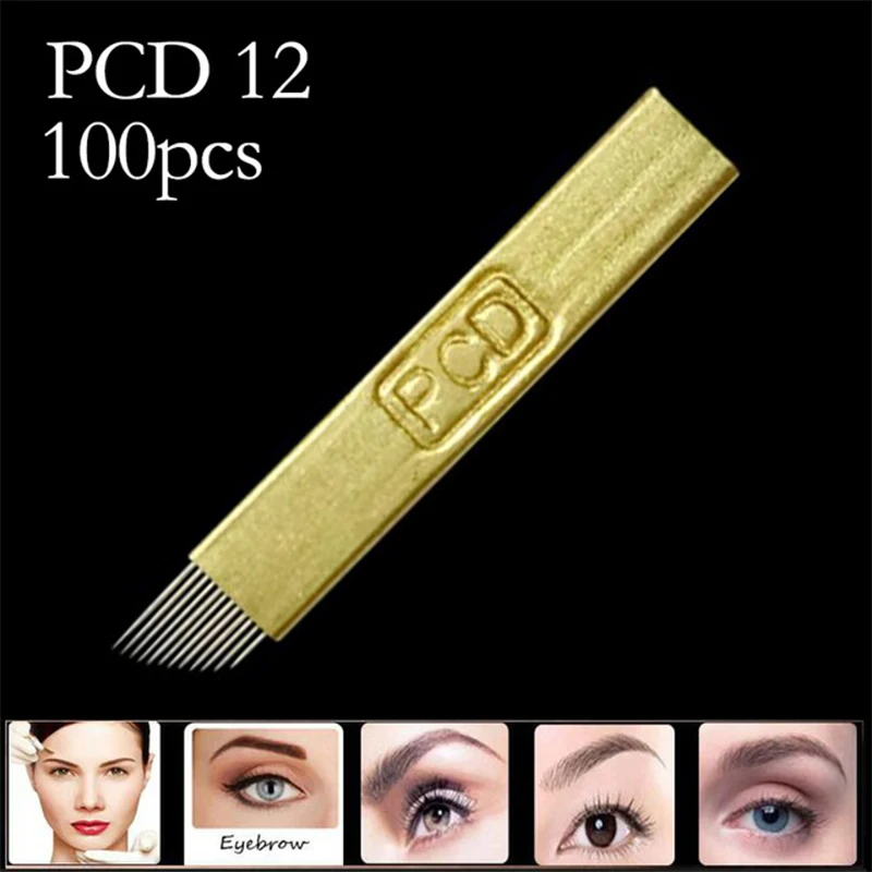 

100pcs 12 Pin Hard PCD Needle 14 19 U Blade Lamina Agulhas Tebori Microblading Permanent Makeup Eyebrow Tattoo Needles Supplies