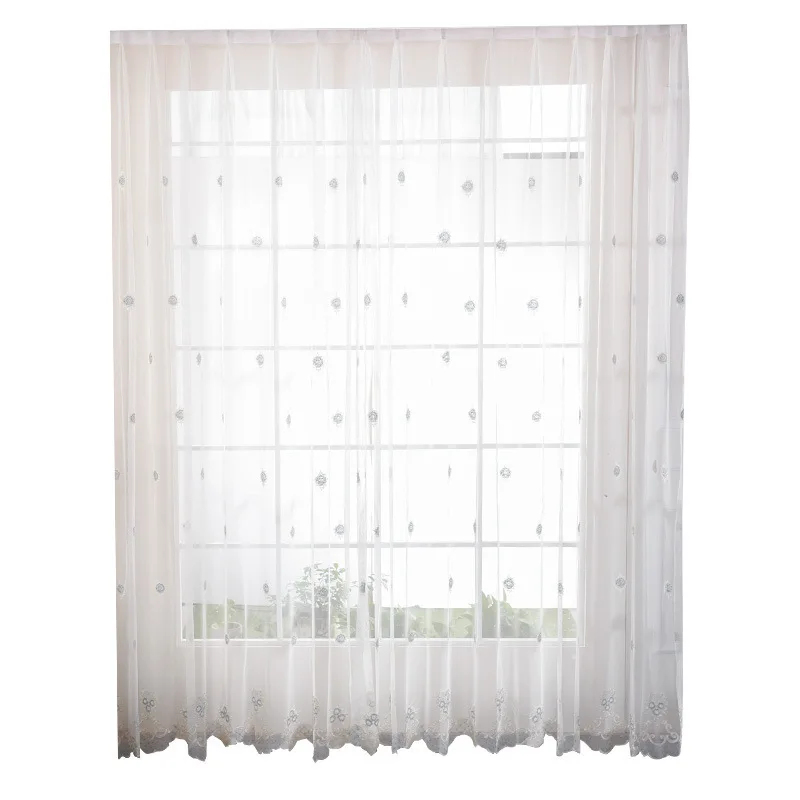 

Elegant Blue Flowers Rope Embroidery Tulle Curtains for Living Room White Sheer Tulle for Balcony #VT