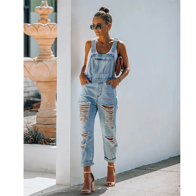 

Fashion Pocket Tight Jeans Women Pants Overalls Shoulder Strap Jumpsuit Big Size Cotton Temperament Mid-waist Denim Jeans Pants