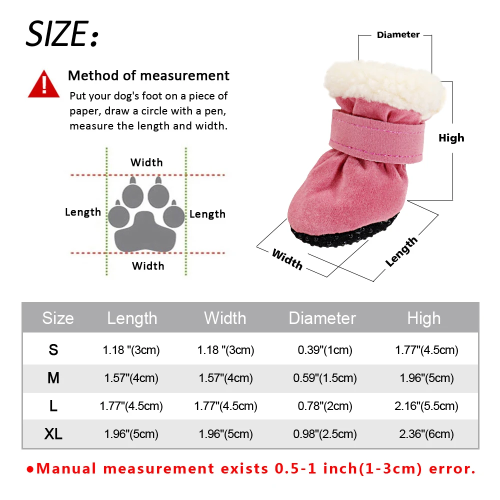 

VOW Pets 4pcs Pet Dog Shoes Waterproof Winter Dog Boots Anti-slip Puppy Cat Rain Snow Booties Footwear For Small Dogs Chihuahua