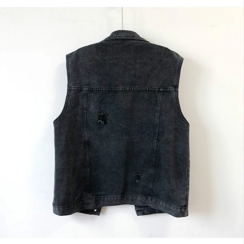 

2021 New Fashion Spring Black Denim Vest Women Casual Coat Single-breasted Sleeveless Turn-down Collar Woman Clothing Y164