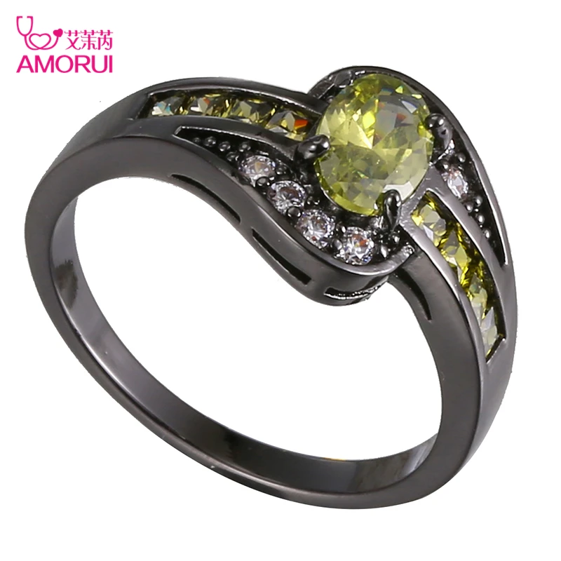 AMORUI Винтаж золотистый и черный Цвет овальной формы оливково зеленая CZ обручальные кольца для женщин/мужчин