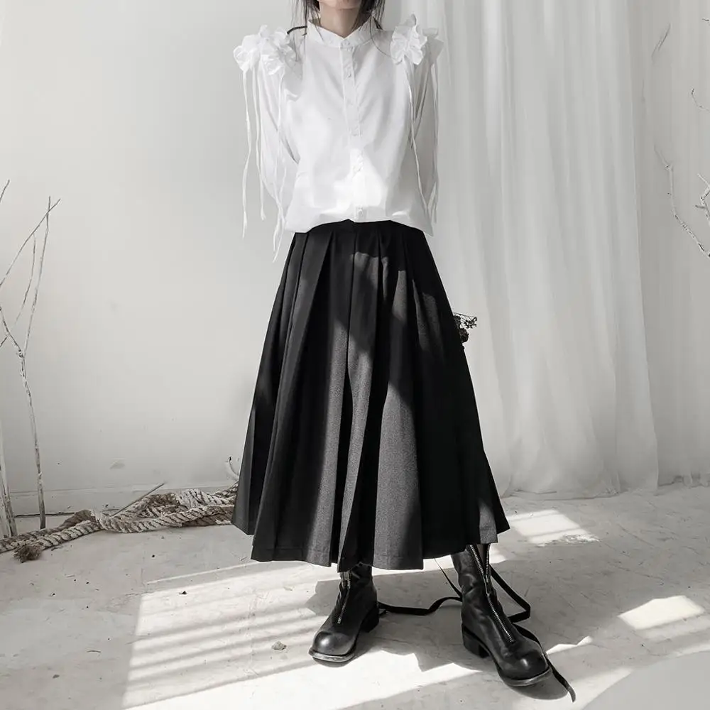 Fangpai Dark Yamamoto Retro Woman half-length pleated dark loose with solid color pleated skirt
