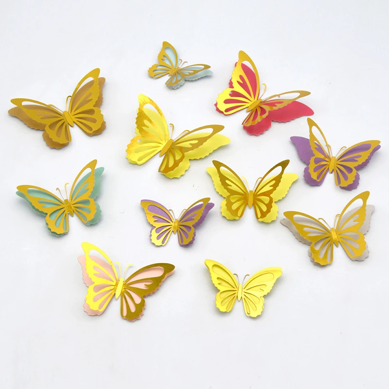 24 шт./лот двухслойные золотые полые бабочки с задней стенкой наклейки | Наклейки декоративные -1005003600737220