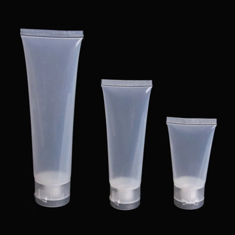 

50pcs/lot Clear Plastic Soft Tubes 30ml 50ml 100ml Empty Cosmetic Cream Emulsion Lotion Packaging Containers
