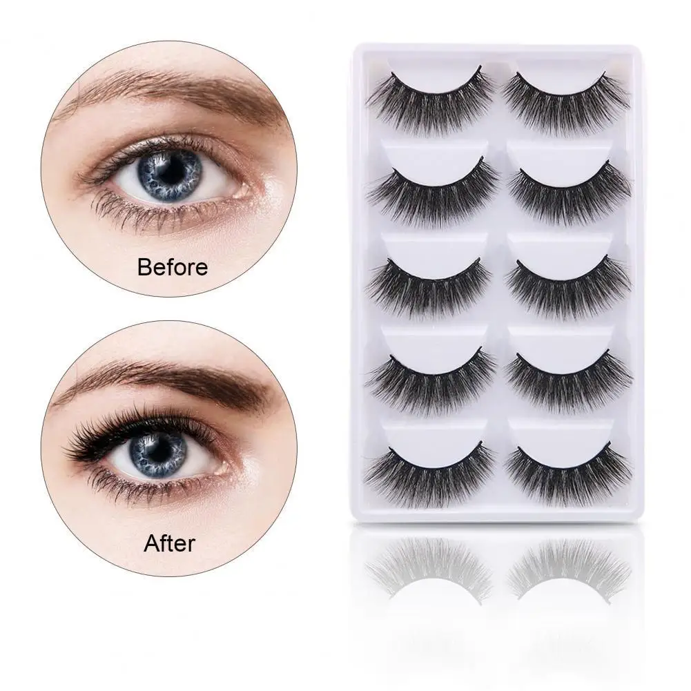 

5Pairs False Eyelashes Curled Soft Fiber Makeup Extensions Eye Lashes for Ladies