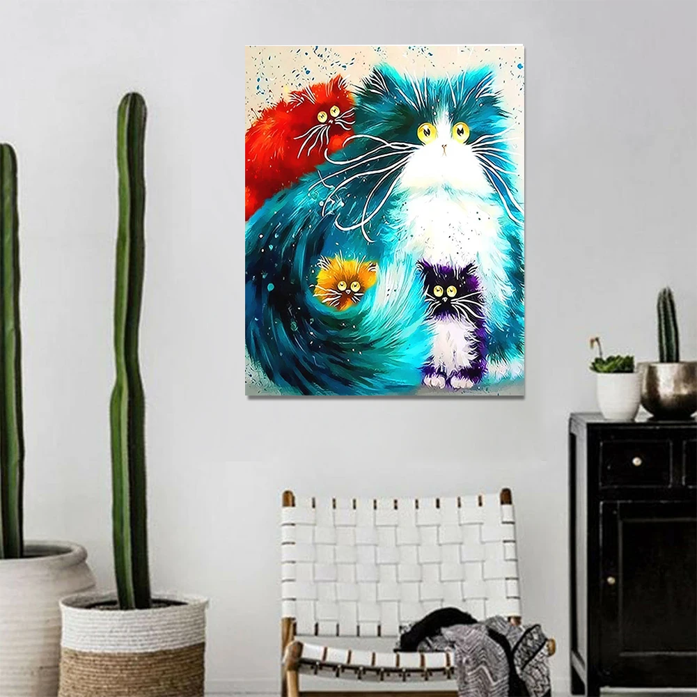 Animal DIY Acrylic Frameless Beginner Bright Color Cat Pattern Pictures Painting By Numbers For Kids Adults Home Decor Gift | Дом и сад