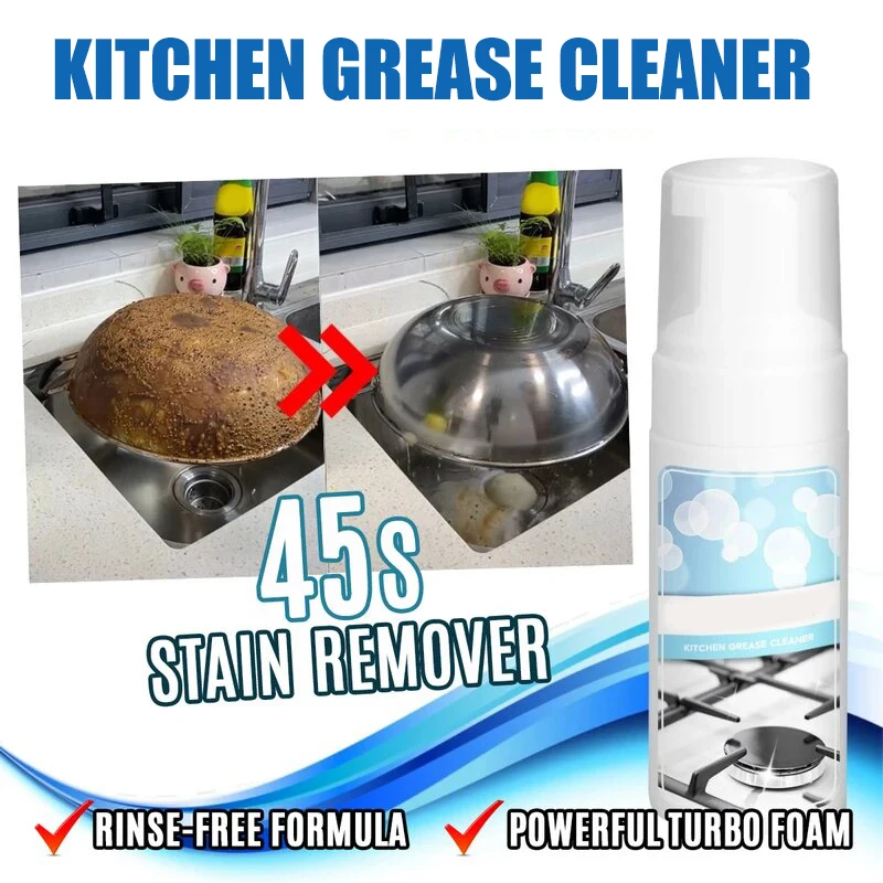 

30/100ml Kitchen Grease Cleaner Kitchen Clean Foam Form Stainless Steel Cleaner Polish For Grills Ovens Appliances Все Для Дома