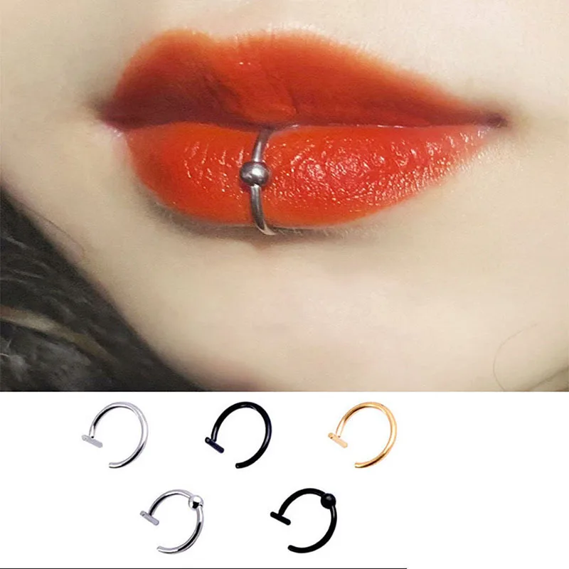 

Trendy New 8/10mm Lip Rings Titanium Steel Punk Clip On Fake Piercing Ear Nose Unisex Nose Ring Women Septum Body Jewelry