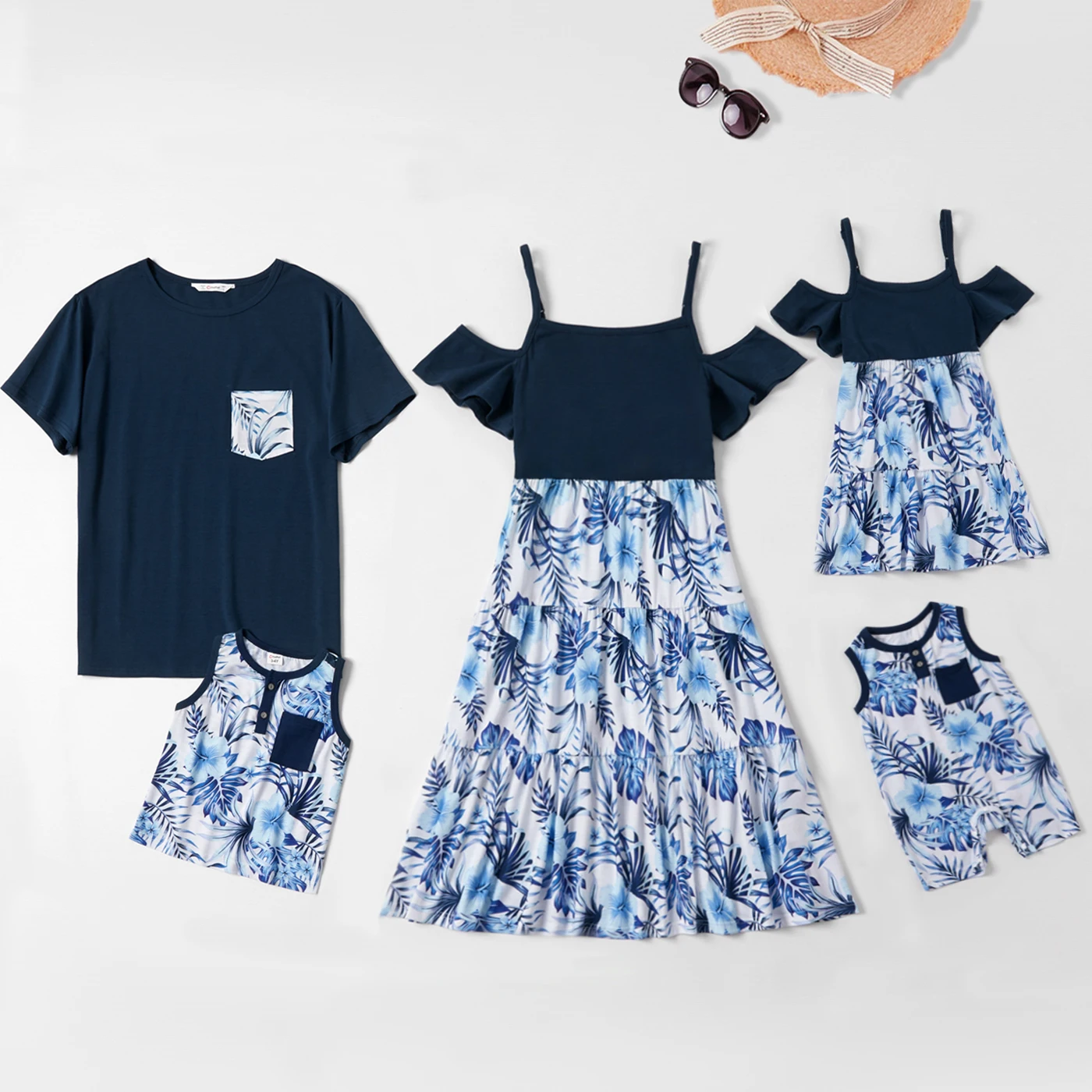 

PatPat New Mosaic Family Solid Stitching Floral Print Matching Sets