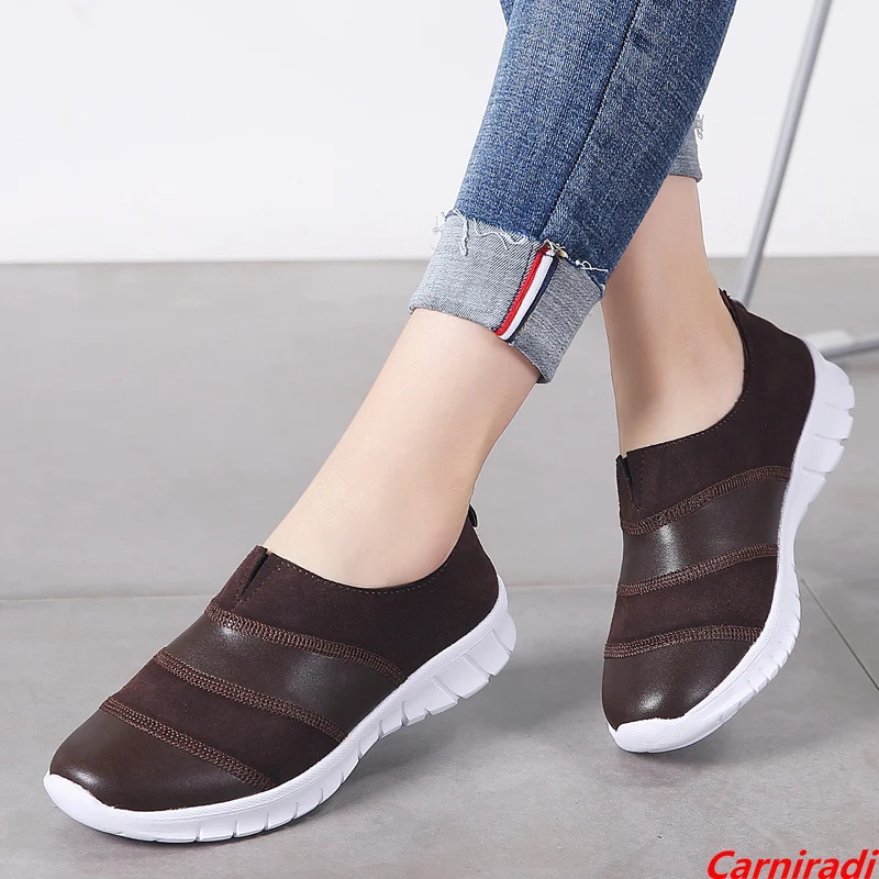 High Quality Autumn Slip-on Leather Casual Shoes Women Lightweight Breathable Sport Sneakers Ladies Fashion Baskets Jogging Shoe