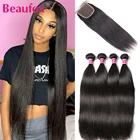 Пряди натуральных волос Beaufox с застежкой, прямые малазийские волосы с застежкой, человеческие волосы Реми для наращивания с застежкой на шнуровке