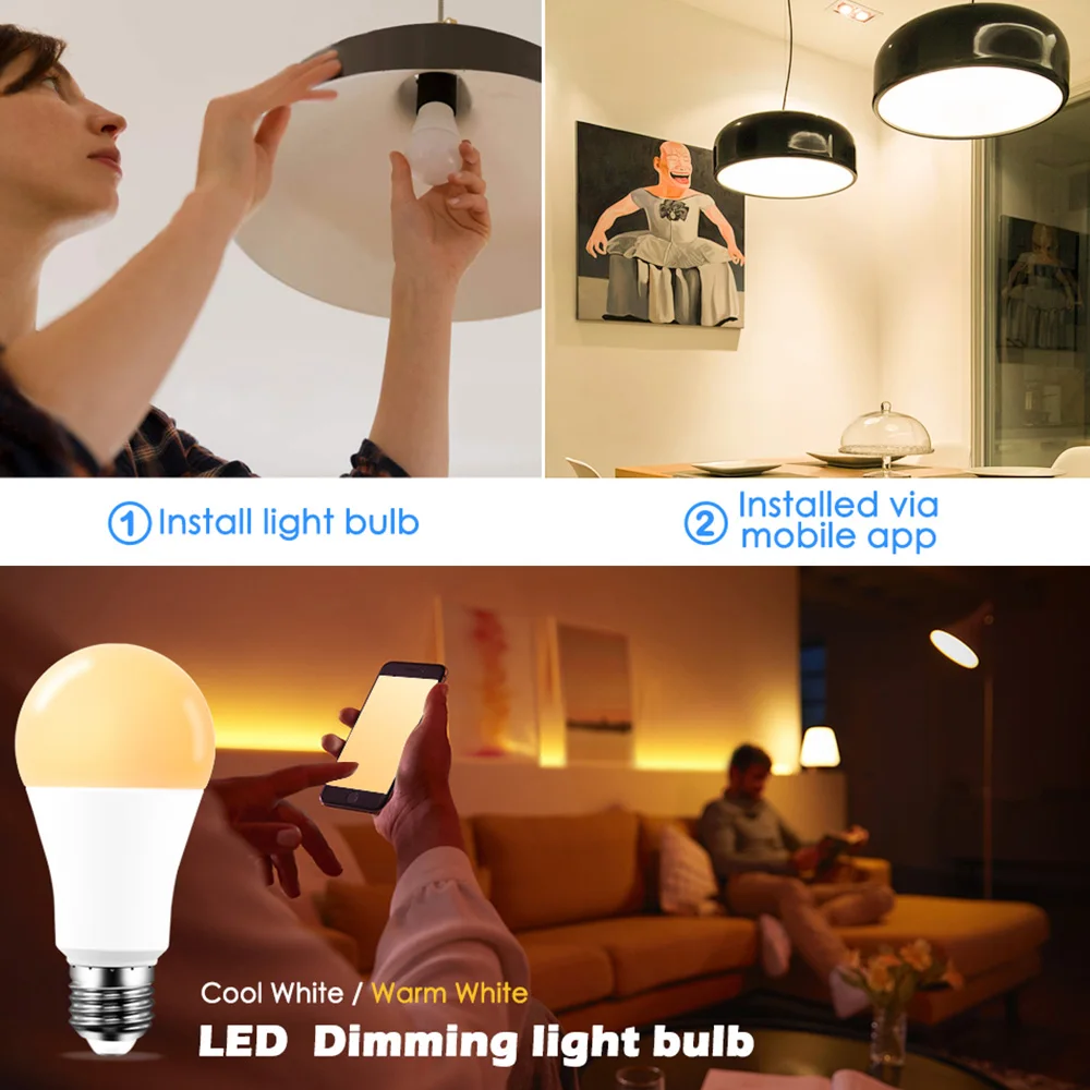 Интеллектуальная беспроводная (Wi Fi) светильник Led лампы E27/E14/B22 регулируемой