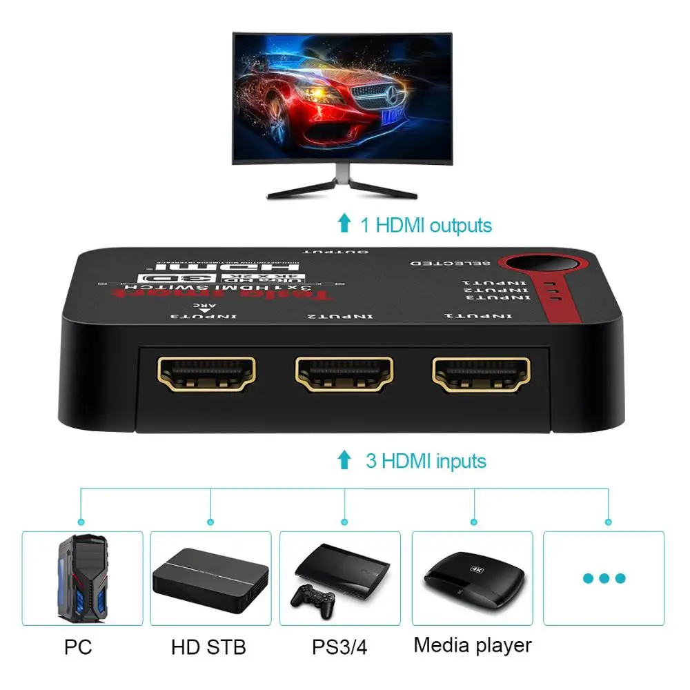 Автоматический переключатель 3 порта Ultra HD 4K видео HDMI коммутатор 3 в 1 выход HDMI коммутатор 3x1 ИК пульт дистанционного управления для 4K ТВ HD ТВ PS3 PS4 DVD