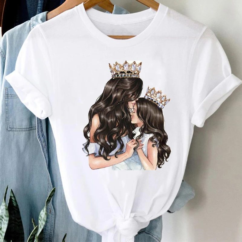 

T-shirts Women Watercolor Cartoon Happy Time Mom Mother Mama Fashion Clothes Graphic Tshirt Top Lady Print Female Tee T-Shirt