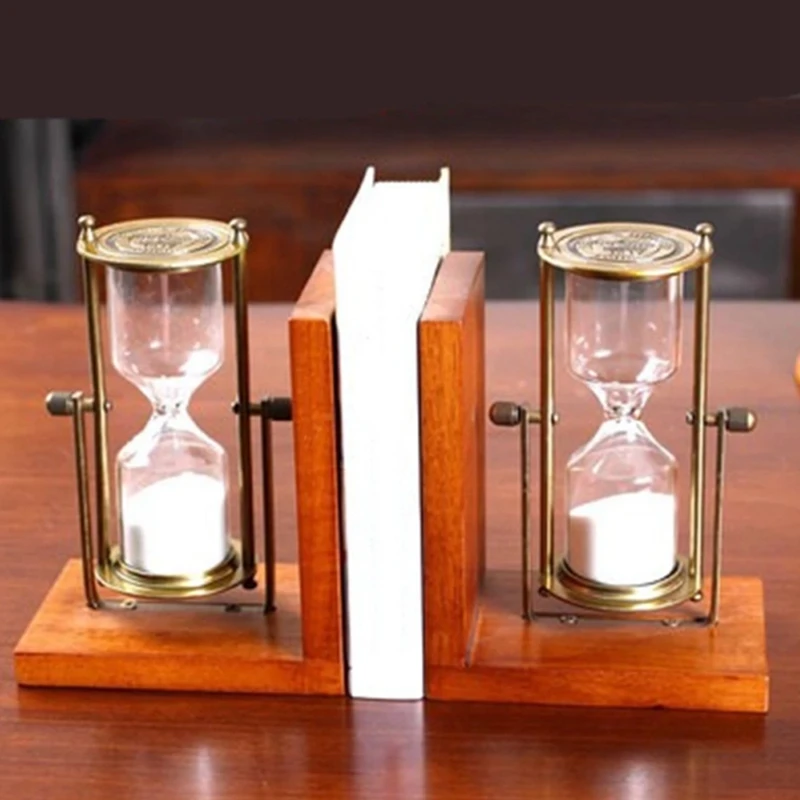 

Retro Hourglass Book Standing Decoration Desk Study Hourglass Bookshelf Atmospheric Fashion Wooden Bookend