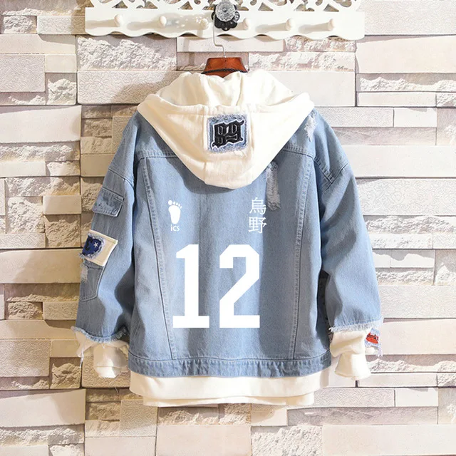 

Anime Haikyuu!! Men Denim Jacket Shoyo Hinata Sewatshirts Tobio Kageyama Cosplay Jeans Jackets Halloween Adult Hooded Coats