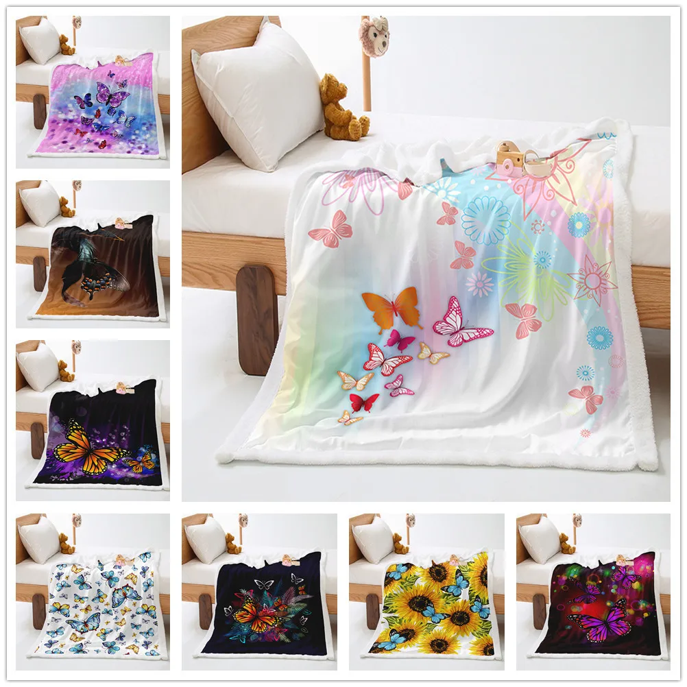 

Butterfly 3D digital printing thickened lamb velvet crystal velvet blanket